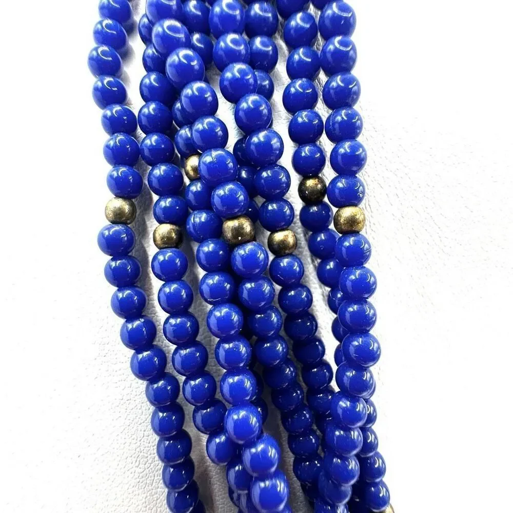 Blue and gold tone multi strand vintage necklace